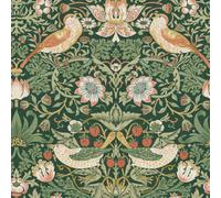 William Morris At Home Strawberry Thief Rich Green Wallpaper - 10m x 52cm