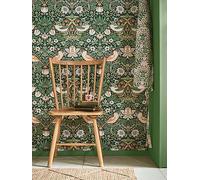 William Morris At Home Strawberry Thief Wallpaper In Rich Green Green