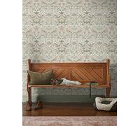 William Morris At Home Strawberry Thief Wallpaper In Sage And Pink Print