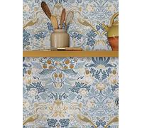 William Morris At Home Strawberry Thief Wallpaper In Soft Blue Blue