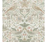 William Morris At Home Strawberry Thief Wallpaper | Sage & Pink