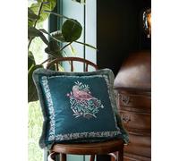 William Morris At Home Velvet Bird Fringed Cushion - Cherry Red, Cherry Red