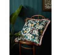 William Morris At Home Velvet Leicester Fringed Cushion Forest Green