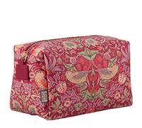 William Morris At Home Strawberry Thief Medium Raspberry Red Wash Bag | Toiletries & Beauty Essentials | Vegan Leather | Strawberry Thief Print | Perfect Travel Gift