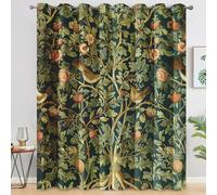William Morris Blackout Curtains for Living Room Bedroom, Vintage Floral Birds Eyelet Thermal Window Treatments 72 Drop - 2 Panels 66 x 72 Inch, Home Decor pw&25