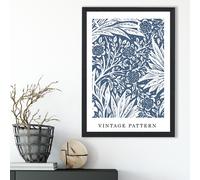 William Morris Blue Pattern Art Print / Black Frame / SIZE: A2 ARTZE Mid Blue A4