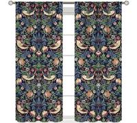 William Morris Botanical Art Windows Curtains Blue Strawberry Floral Patterns Vintage Flower Patterns Curtains, for Living Room Bedroom 52x84in 2 Panels Blackout
