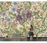 William Morris Botanical Illustration Wallpaper, Vintage Lilies Mural Wallpaper For Living Room, Retro Bedroom Wall Paper, Not Self Adhesive Beige 3D Large Wall Mural Home Decor Poster, 200X140Cm