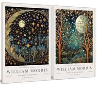 William Morris Canvas Wall Art Set of 2, Vintage Moon & Stars Posters Prints Painting Art, Framed Botanical Art Wall Decor for Bedroom Kitchen Living Room Office 12x16 Inch