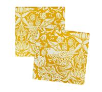 Half Moon Bay Bird and Floral Design - by ACS William Morris - Quince Yellow/White 4 Inch Stoneware Drink Beverage Coaster; Set of 2