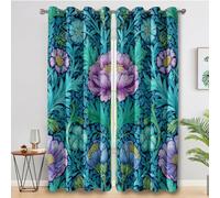 William Morris Curtains 63 Drop 2 Panels Set, Vintage Floral Blackout Curtains for Bedroom Living Room, Thermal Eyelet Window Drapes, Home Decor W52 X L63 Inch X&-87