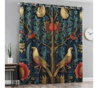 William Morris Curtains 95% Blackout, Strawberry Thief Patterned Curtains for Living Room Bedroom, 90 Drop Eyelet Thermal Drapes Home Decor, 66x90 Inch 2 Panels X&-127