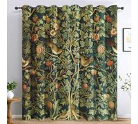 William Morris Curtains for Bedroom Living Room, Strawberry Thief Blackout Curtains Eyelet 90 Drop 2 Panels, Patterned Window Drapes, Home Decor 66x90 Inch B-D68