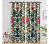 William Morris Curtains for Bedroom, Red Yellow Flower Blackout Curtains for Living Room, 84 Drop Eyelet Window Treatments Home Decor 52 X 84 Inch (W X L), 2 Panels X&-71