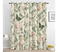 William Morris Curtains for Living Room, Vintage Botanical Blackout Thermal Curtains for Bedroom, Rustic Floral Butterfly Eyelet Curtain 66 x 72 Inch 2 Panels, Sc274