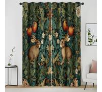 William Morris Curtains, Rabbit Pattern Blackout Curtains 54 Inch Drop, Retro Botanical Window Treatments Thermal Eyelet Drapes for Bedroom Living Room, 90x54 Inch 2 Panels, R-77dy