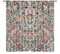 William Morris Curtains,Retro Mid Century Floral Botanical Birds Print Decor Drape for Bedroom Living Room Kitchen Window Treatment 2 Panels Set Total Size 42" W X 45" L Inch