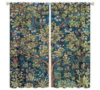 William Morris Curtains,Retro Woodpecker Floral Flowers Print Window Drapes for Woman Living Room Bedroom Decoration Thermal Insulated Curtains for Home Decor,2 Panels,84x84 Inch Blackout