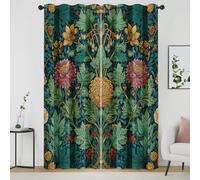 William Morris Curtains, Vintage Floral Print Blackout Curtains 72 Inch Drop, Flower Plant Eyelet Thermal Insulated Window Curtains & Drapes for Bedroom, Living Room, 90x72 Inch 2 Panels, R-65dy