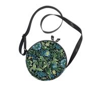 William Morris Daisy Dark Blue Round Crossbody Wallet Purse Womens Comfort with Adjustable Strap Small Shoulder Bags Walk the dog Canvas Messenger Purse
