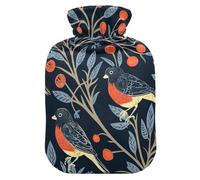 William Morris Design Bird Dark Blue hot Water Bottles with Soft Cover, 1L hot Compress Bag for Neck Shoulder Warmer, Sore Muscle, Bolsa Caliente para Dolores musculares