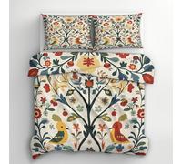 William Morris Double Duvet Cover - Flower Bird Vintage Bedding & Bedroom Decor, Super Soft Microfiber Quilt Cover and 2 Pillowcases, with Zip, Reversible Design F-G3E132