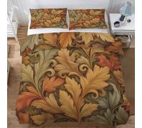 William Morris Double Duvet Cover Sets, Autumn Leaf Bedding Sets Double-Sided Printing, Soft Microfiber Quilt Cover With Zip Fastening + 2 Pillowcase, 200x200 wl62
