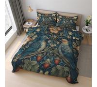 William Morris Double Duvet Cover Sets, Strawberry Thief Bedding Sets Double-Sided Printing, Soft Microfiber Quilt Cover With Zip Fastening + 2 Pillowcase, 200x200 M5