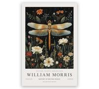 William Morris Dragonfly-a Wall Art - Vintage Botanical Flower Wall Decor Green Room Decor Dragonfly-a Canvas Print Nature-Inspired Poster Dragonfly-a Animal Canvas Poster 16x24inch Unframed