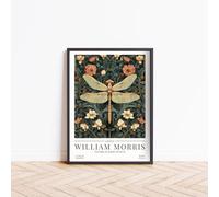 William Morris Dragonfly Print, William Morris Exhibition Poster, Nature Botanical Picture, Art Nouveau Minimalist Home Decor, Kitchen Living Room Decor Framed Wall Art (A3 - FRAMED (Black))