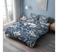 William Morris Duvet Cover King Size, Reversible Print Design, 3 Pcs Botanical Vintage Floral Bedding Set, Soft Microfibre Quilt Cover with 2 Pillowcases, Zip GS*17