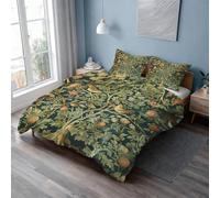 William Morris Duvet Cover King Size, Reversible Print Design, 3 Pcs Strawberry Thief Bedding Set, Soft Microfibre Quilt Cover with 2 Pillowcases, Zip GS*17