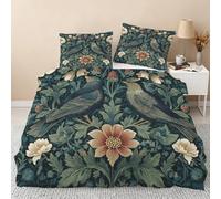 William Morris Duvet Cover Sets, Botanical Strawberry Thief Emperor Size Bedding Sets, Soft Reversible Microfiber Quilt Cover & 2 Pillowcases, Zipper Closure, Bedroom Decor BhT29