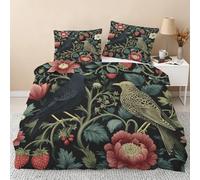 William Morris Duvet Cover Sets, Flower Strawberry Thief King Size Bedding, Soft Reversible Microfiber Quilt Cover & 2 Pillowcases, Zipper Closure, Bedroom Decor BhT29