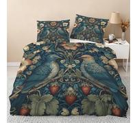 William Morris Duvet Cover Sets, Vintage Floral Strawberry Thief King Size Bedding, Soft Reversible Microfiber Quilt Cover & 2 Pillowcases, Zipper Closure, Bedroom Decor BhT29