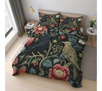 William Morris Duvet Cover, Strawberry Thief Floral Bird Bedding Sets King Size, Reversible Print Breathable Quilt Cover with 2 Pillowcases, Zipper Closure, Bedroom Decor GS*66