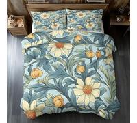 William Morris Emperor Duvet Cover Set, Vintage Botanical Flower Bedding Set, Microfiber Soft Reversible Quilt Cover 290x235 + 2 Pillowcase, Zipper Closure, Bedroom Decor BhT38