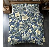 William Morris Emperor Duvet Cover Set, Vintage Plant Flower Bedding Set, Microfiber Soft Reversible Quilt Cover 290x235 + 2 Pillowcase, Zipper Closure, Bedroom Decor BhT38