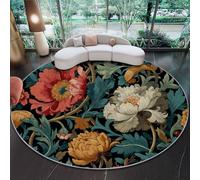 William Morris Exquisite Floral Soft Round Living Room Rug, Non-Slip Washable Colorful Carpet 120 cm, Fluffy Area Rugs Modern Short Pile Circle Indoor Floor Mat for Bedroom Kids Pet Home
