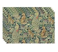 William Morris Floral Animal Placemats Set of 4, Vintage Botanical Plant Birds Rabbit Place Mats, Heat Resistant Non Slip Cotton Linen Dining Table Mats for Home Kitchen Party 18x12 Inch