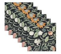 William Morris Floral Black Colorful Oversized Dinner Napkins Reusable Dinner Napkin Polyester Clothes Luncheon Wedding Table Set of 6, 20 x 20in