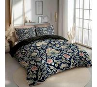 William Morris Floral Duvet Cover King Size 230x220 Dark Blue Vintage Botanical Bedding Set Reversible Quilt Cover with Zipper Closure Soft Microfiber with Pillowcases