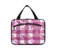 William Morris Floral Gingham Magenta Hanging Travel kit for Women with Hook, Designer Essential Quilted Makeup Bag for Travel Must Haves Traveling estuche de maquillaje para Mujer