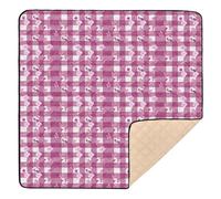 William Morris Floral Gingham Magenta Large Sturdy Baby Playmat for Indoor Outdoor Lightweight Tummy Time Activity Mat for Babies Infants Toddlers, 50'' x 50''