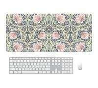 William Morris Floral Mouse Pad,Vintage Floral Computer Desk Mat,XL Gaming Mousepad 31.5x15.7in,Desk Mat for Desktop with Non-Slip Rubber Base,Blue/Pink Keyboard Mat for Office Table Decor