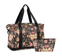 William Morris Floral Peach Brown Carry On Weekend Bag with Wet Pocket Adjustable Strap Tote Bag for Gym Waterproof for men women