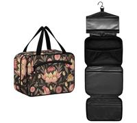 William Morris Floral Peach Brown Hanging Travel kit for Women with Hook for Toilet
