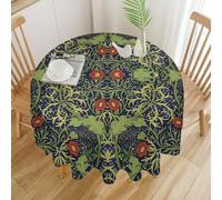 William Morris Floral Print Round Tablecloth Wipeable Polyester Fabric Vintage Floral Washable Tablecloth for Holiday Kitchen Dining Room Decor Tablecloth Round 60 Inch