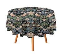 William Morris Floral Tablecloth,Flower Strawberry Birds Retro Boho Botanical Plant Table Cover, Water Resistant Wipeable Tablecloths for Kitchen Dinning Room Decor, 60"
