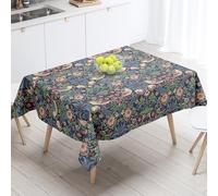 William Morris Floral Tablecloth, Vintage Flower Strawberry Birds Retro Boho Botanical Plant Table Cover, Water Resistant Wipeable Tablecloths for Kitchen Dinning Room Decor, 55"x75"